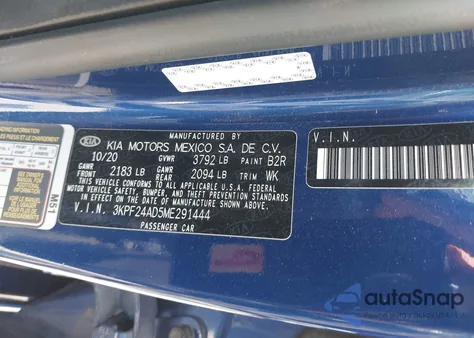 2021 Kia Forte Lxs z USA, uszkodzony, nr VIN 3KPF24AD5ME291444